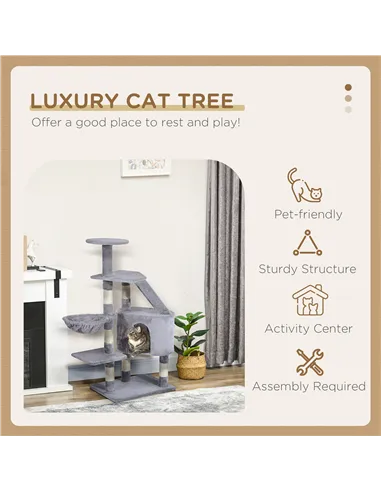 PawHut Cat Tree for Indoor Cats Kitten Scratching Post Scratch Scratcher Climb Activity Center Play House Pet Furniture 125cm (G