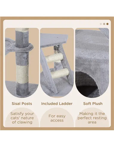 PawHut Cat Tree for Indoor Cats Kitten Scratching Post Scratch Scratcher Climb Activity Center Play House Pet Furniture 125cm (G