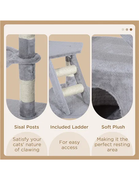 PawHut Cat Tree for Indoor Cats Kitten Scratching Post Scratch Scratcher Climb Activity Center Play House Pet Furniture 125cm (G