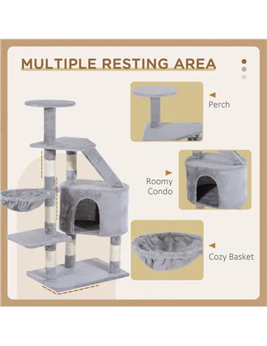 PawHut Cat Tree for Indoor Cats Kitten Scratching Post Scratch Scratcher Climb Activity Center Play House Pet Furniture 125cm (G