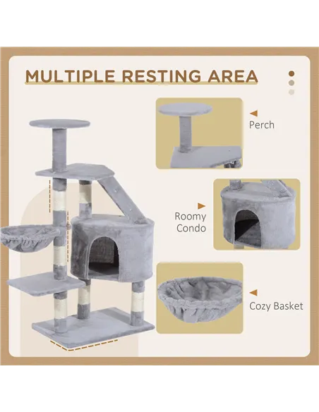 PawHut Cat Tree for Indoor Cats Kitten Scratching Post Scratch Scratcher Climb Activity Center Play House Pet Furniture 125cm (G