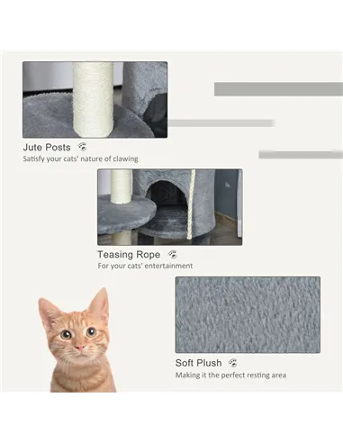 PawHut Cat Tree Tower for Indoor Cats 112cm Climbing Kitten Activity Center with Jute Scratching Post Perch Hanging Ball Toy Tea