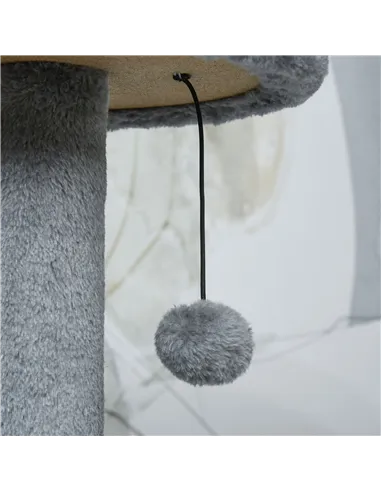 PawHut Cat Tree Tower for Indoor Cats 112cm Climbing Kitten Activity Center with Jute Scratching Post Perch Hanging Ball Toy Tea