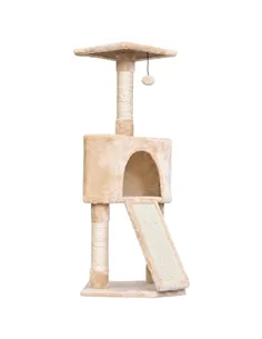 PawHut Corner Cat Tree for Indoor Cats, Kitten Tower with Scratching Post House Ladder Toy - Beige
