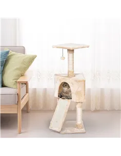 PawHut Corner Cat Tree for Indoor Cats, Kitten Tower with Scratching Post House Ladder Toy - Beige 2