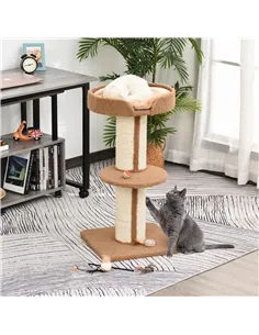 PawHut 91cm Cat Tower Scratching Posts Cat Tree for Indoor Cats Kitten Activity Centre Brown 2