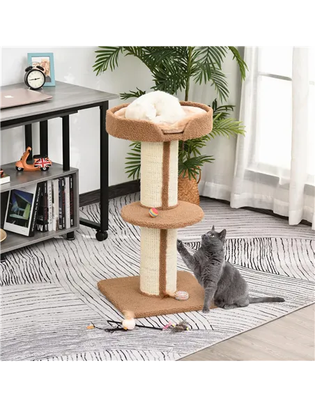 PawHut 91cm Cat Tower Scratching Posts Cat Tree for Indoor Cats Kitten Activity Centre Brown