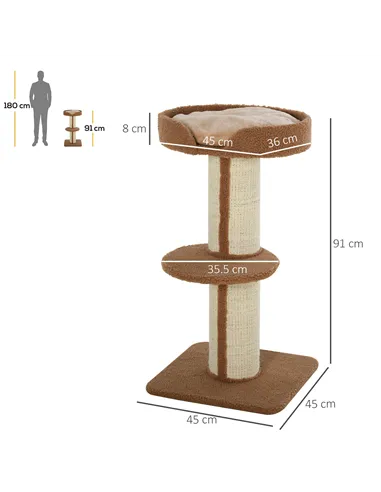 PawHut 91cm Cat Tower Scratching Posts Cat Tree for Indoor Cats Kitten Activity Centre Brown