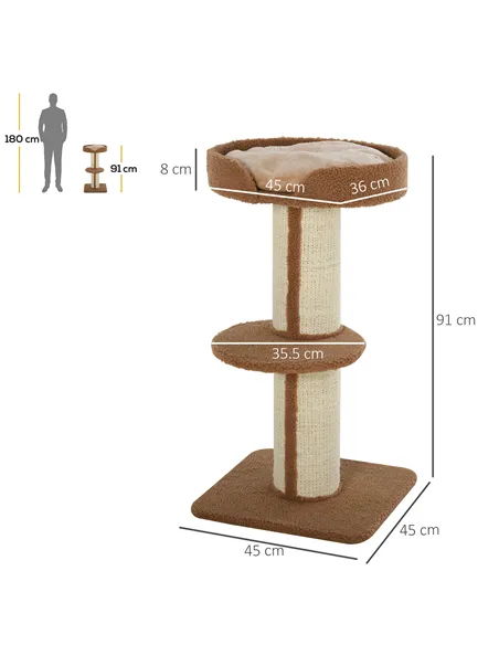 PawHut 91cm Cat Tower Scratching Posts Cat Tree for Indoor Cats Kitten Activity Centre Brown