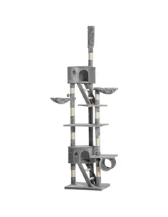 PawHut Floor to Ceiling Cat Tree for Indoor Cats, 240-260cm, Adjustable Height - Light Grey
