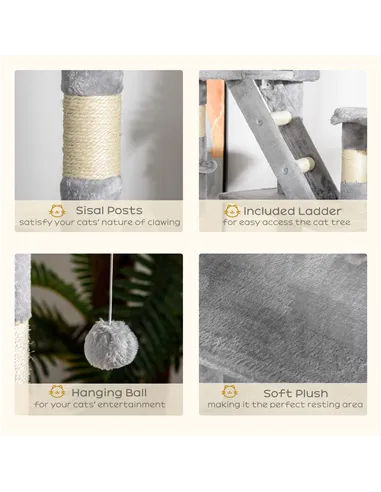 PawHut Floor to Ceiling Cat Tree for Indoor Cats, 240-260cm, Adjustable Height - Light Grey