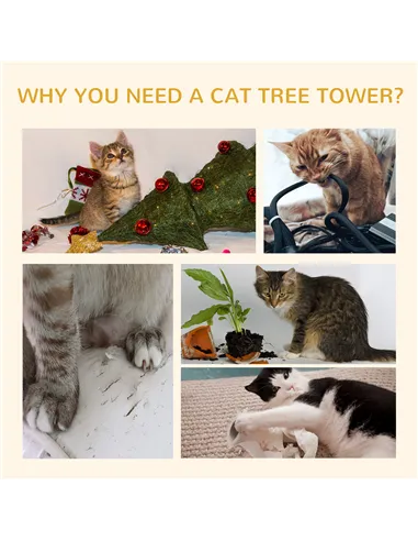 PawHut Floor to Ceiling Cat Tree for Indoor Cats, 240-260cm, Adjustable Height - Light Grey