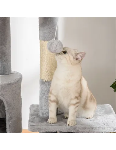 PawHut Floor to Ceiling Cat Tree for Indoor Cats, 240-260cm, Adjustable Height - Light Grey