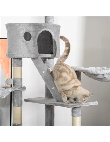 PawHut Floor to Ceiling Cat Tree for Indoor Cats, 240-260cm, Adjustable Height - Light Grey