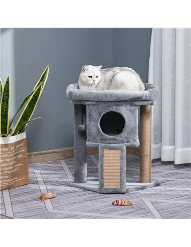 PawHut Cat Tree Tower for Indoor Cats Cat Scratching Post Climbing Activity Centre w/Jute Scratching Pad, Toy Ball, Cat House - 