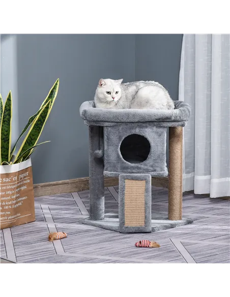 PawHut Cat Tree Tower for Indoor Cats Cat Scratching Post Climbing Activity Centre w/Jute Scratching Pad, Toy Ball, Cat House - 