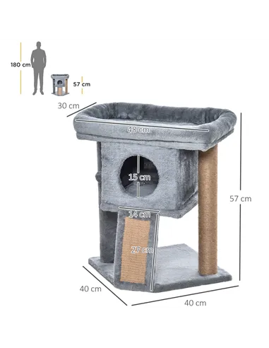 PawHut Cat Tree Tower for Indoor Cats Cat Scratching Post Climbing Activity Centre w/Jute Scratching Pad, Toy Ball, Cat House - 