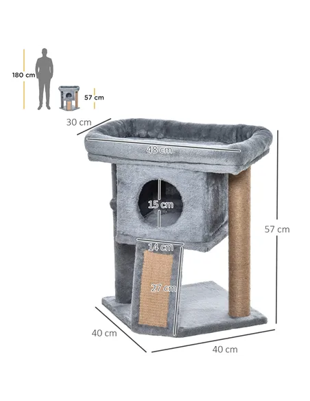 PawHut Cat Tree Tower for Indoor Cats Cat Scratching Post Climbing Activity Centre w/Jute Scratching Pad, Toy Ball, Cat House - 