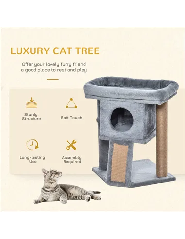 PawHut Cat Tree Tower for Indoor Cats Cat Scratching Post Climbing Activity Centre w/Jute Scratching Pad, Toy Ball, Cat House - 