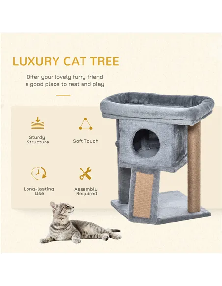 PawHut Cat Tree Tower for Indoor Cats Cat Scratching Post Climbing Activity Centre w/Jute Scratching Pad, Toy Ball, Cat House - 