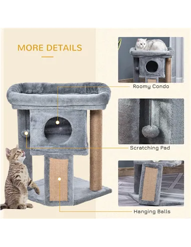 PawHut Cat Tree Tower for Indoor Cats Cat Scratching Post Climbing Activity Centre w/Jute Scratching Pad, Toy Ball, Cat House - 