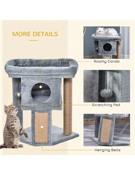 PawHut Cat Tree Tower for Indoor Cats Cat Scratching Post Climbing Activity Centre w/Jute Scratching Pad, Toy Ball, Cat House - 