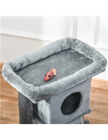 PawHut Cat Tree Tower for Indoor Cats Cat Scratching Post Climbing Activity Centre w/Jute Scratching Pad, Toy Ball, Cat House - 