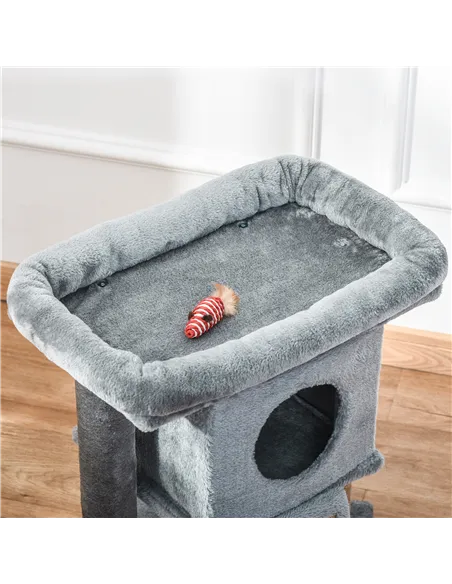 PawHut Cat Tree Tower for Indoor Cats Cat Scratching Post Climbing Activity Centre w/Jute Scratching Pad, Toy Ball, Cat House - 