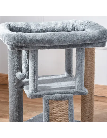 PawHut Cat Tree Tower for Indoor Cats Cat Scratching Post Climbing Activity Centre w/Jute Scratching Pad, Toy Ball, Cat House - 