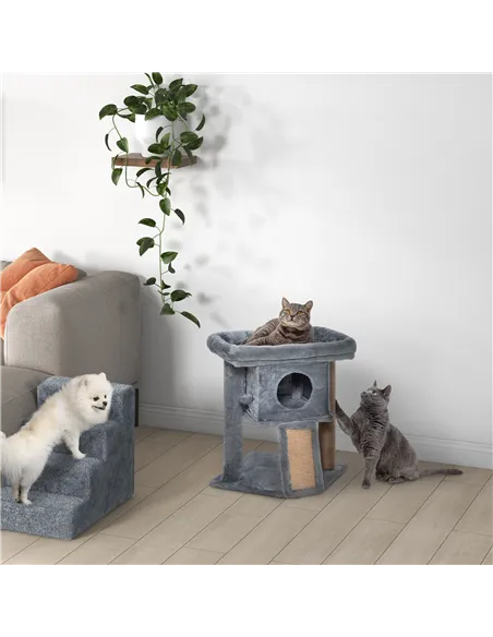 PawHut Cat Tree Tower for Indoor Cats Cat Scratching Post Climbing Activity Centre w/Jute Scratching Pad, Toy Ball, Cat House - 