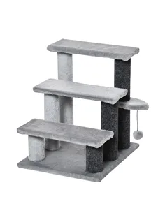 PawHut 3-step Pet Stairs with Scratching Posts, Platforms, Toy Ball, Grey