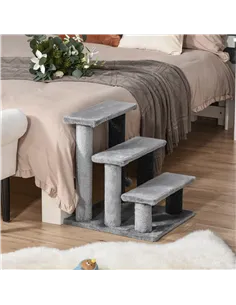 PawHut 3-step Pet Stairs with Scratching Posts, Platforms, Toy Ball, Grey 2