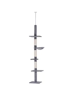 PawHut Floor to Ceiling Cat Tree Height Adjustable 230-260cm, 5-Tier Cat Tower with Scratching Post, Hammock, Perches, Climbing 
