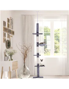 PawHut Floor to Ceiling Cat Tree Height Adjustable 230-260cm, 5-Tier Cat Tower with Scratching Post, Hammock, Perches, Climbing  2