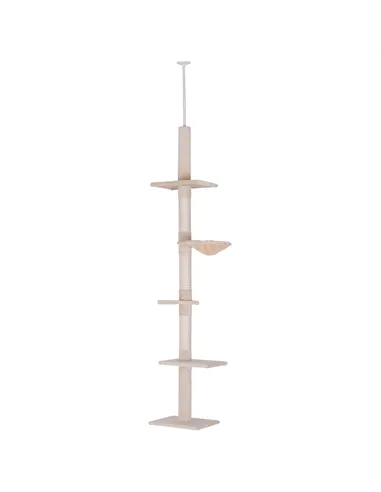 PawHut Floor to Ceiling Cat Tree Height Adjustable 230-260cm, 5-Tier Cat Tower with Scratching Post, Hammock, Perches, Climbing 