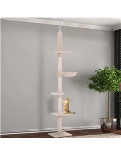 PawHut Floor to Ceiling Cat Tree Height Adjustable 230-260cm, 5-Tier Cat Tower with Scratching Post, Hammock, Perches, Climbing  2