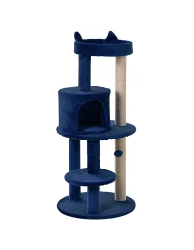 PawHut 104 cm Cat Tree, Cat Condo Tree Tower, Cat Activity Centre with Scratching Posts, Plush Perches, Hanging Ball - Blue