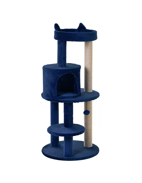 PawHut 104 cm Cat Tree, Cat Condo Tree Tower, Cat Activity Centre with Scratching Posts, Plush Perches, Hanging Ball - Blue