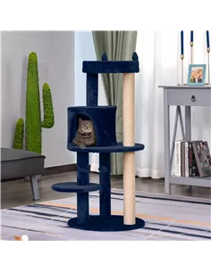 PawHut 104 cm Cat Tree, Cat Condo Tree Tower, Cat Activity Centre with Scratching Posts, Plush Perches, Hanging Ball - Blue 2