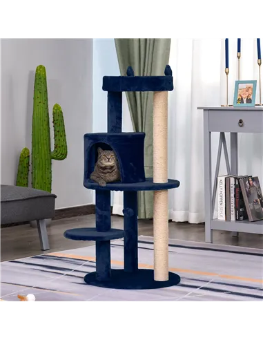 PawHut 104 cm Cat Tree, Cat Condo Tree Tower, Cat Activity Centre with Scratching Posts, Plush Perches, Hanging Ball - Blue