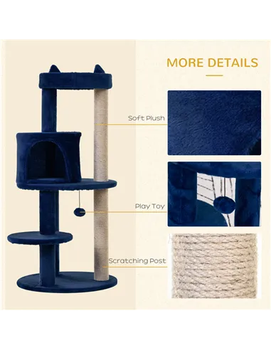 PawHut 104 cm Cat Tree, Cat Condo Tree Tower, Cat Activity Centre with Scratching Posts, Plush Perches, Hanging Ball - Blue