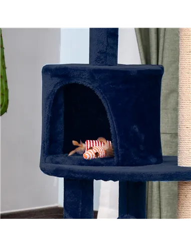 PawHut 104 cm Cat Tree, Cat Condo Tree Tower, Cat Activity Centre with Scratching Posts, Plush Perches, Hanging Ball - Blue