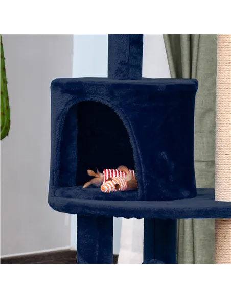 PawHut 104 cm Cat Tree, Cat Condo Tree Tower, Cat Activity Centre with Scratching Posts, Plush Perches, Hanging Ball - Blue