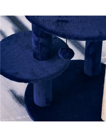 PawHut 104 cm Cat Tree, Cat Condo Tree Tower, Cat Activity Centre with Scratching Posts, Plush Perches, Hanging Ball - Blue