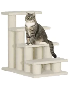 PawHut Dog Steps for Bed 4 Step Pet Stairs for Sofa Dog Cat Climb Ladder 63x43x60 cm Cream