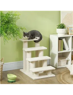 PawHut Dog Steps for Bed 4 Step Pet Stairs for Sofa Dog Cat Climb Ladder 63x43x60 cm Cream 2