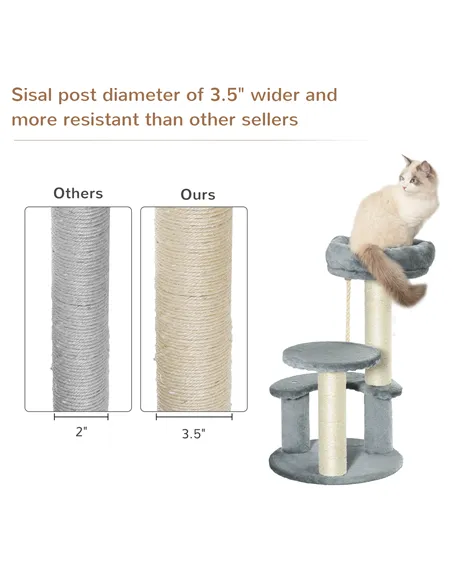 PawHut 65cm Cat Tree, Cat Tower for Kittens, Small Cat Condo with Sisal Scratching Posts, Hanging Rope, Perches - Grey