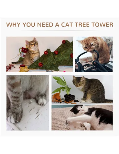 PawHut 65cm Cat Tree, Cat Tower for Kittens, Small Cat Condo with Sisal Scratching Posts, Hanging Rope, Perches - Grey