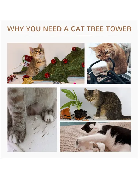 PawHut 65cm Cat Tree, Cat Tower for Kittens, Small Cat Condo with Sisal Scratching Posts, Hanging Rope, Perches - Grey