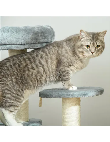 PawHut 65cm Cat Tree, Cat Tower for Kittens, Small Cat Condo with Sisal Scratching Posts, Hanging Rope, Perches - Grey